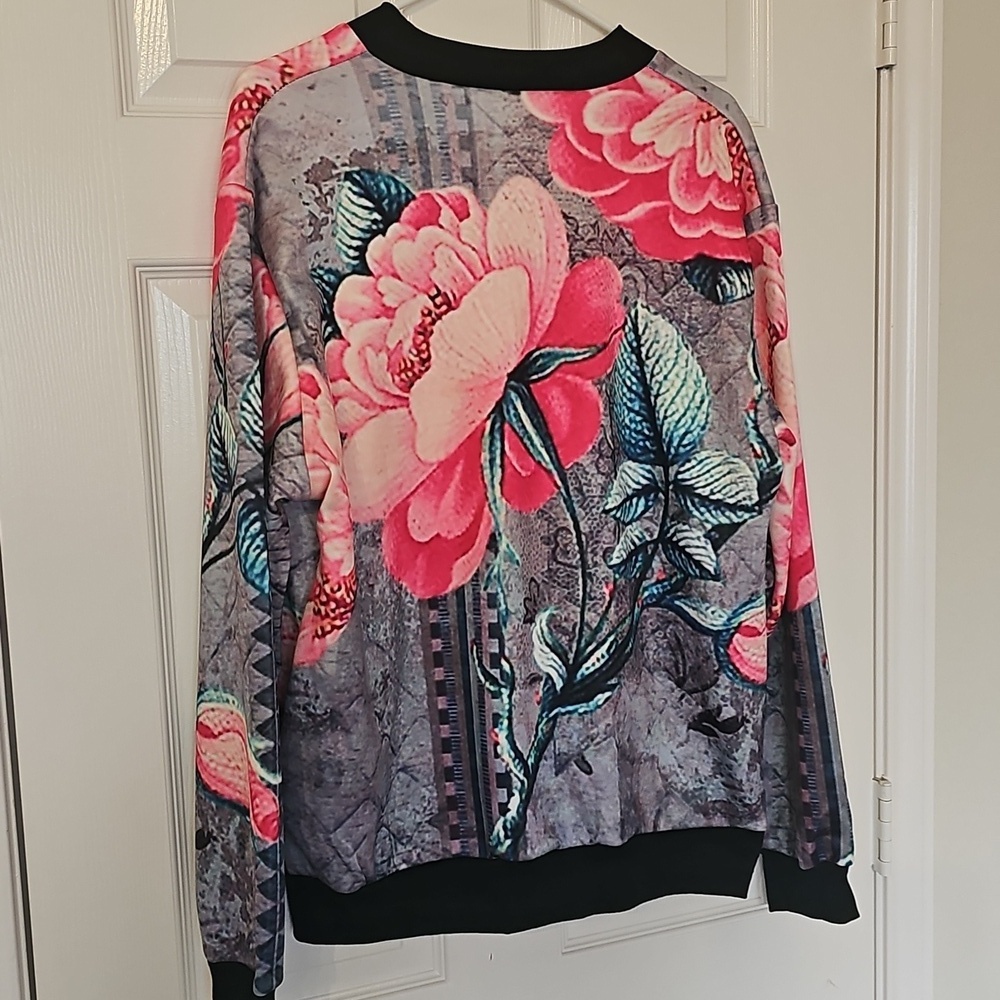 New Retro Y2K Lightweight Bomber Jacket Floral Full Zip Large - Picture 4 of 13